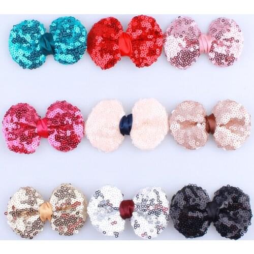 50PCS 7.8CM New Sparkling Sequin Hair Bows For Hair Ties Glitter Applique Bow Knot For Head Wear Princess