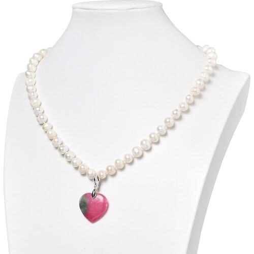8-9mm Natural Freshwater Pearls Diy Necklace with 25x24x6mm Heart Shape Pendant Making For Statement Women 18inch H500