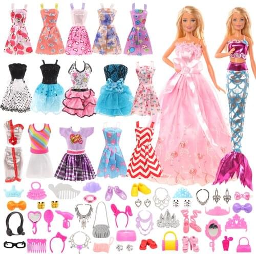 Fashion Handmade 55 Items/set Kids Toys =Random 15 Doll Clothes + 40 Doll accessories Shoes For Barbie Dressing Game DIY Present