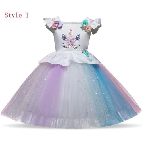 Free shipping unicorn Flower girl dress 7 colour gauze princess dress printing bitter fleabane dress birthday party gift JQ-2032