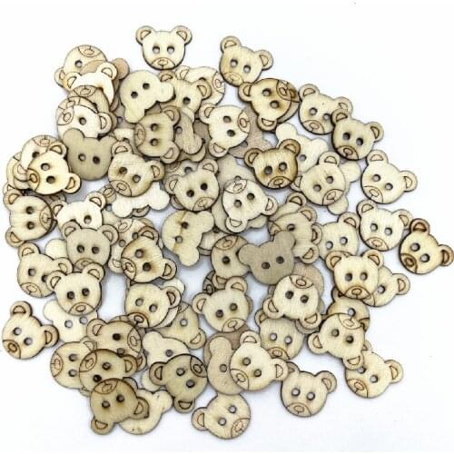 15mm 100pcs/lot Little Bear Head Wooden Buttons DIY Craft Sewing Scrapbook Retail Wholesale