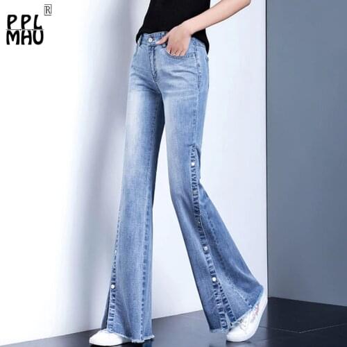 High Waist Bell Bottom Jean Women Korean Version of the thin Side Split Flare Pants Fashion Streetwear Plus Size Boyfriend Jeans