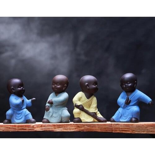Ceramic Ornaments Mini Monk Buddha Statue Sculpture Figurine Craft Home Desktop Decoration Ceramic Crafts Decorative