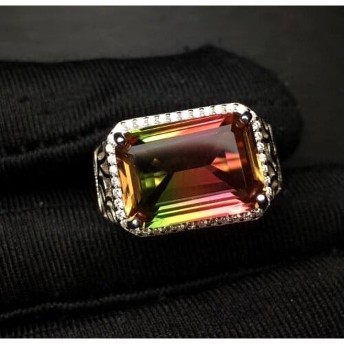 Tourmaline Ring Man ring Free shipping 10*14mm 925 Sliver Sterling For men Fine handworked jewelry