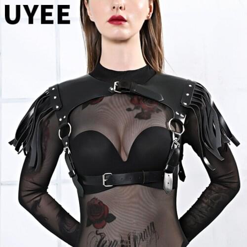 UYEE Leather Halter Fetish Harness Body Bondage Suspenders Belt Adjustable Chest Straps Waist Harness Bra Cage Lingerie Exotic