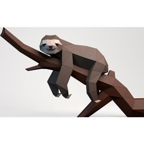Sloth on The Tree 3D Paper Model Animal Sculpture DIY Gift Sloth Origami Papercraft Wall Decor for Kids Room and Home Decoration