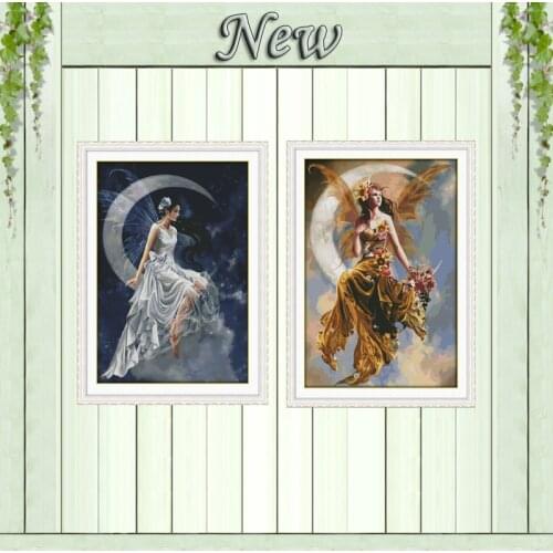 The moon fairy beautiful girls decor painting counted print on canvas DMC 11CT 14CT Cross Stitch kits embroidery needlework Sets