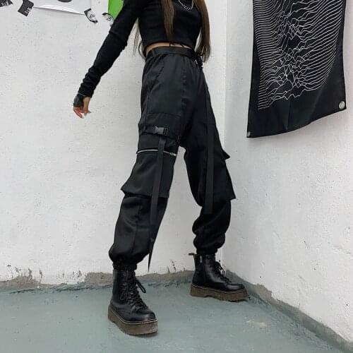 GOOHOJIO 2020 New Hip Hop Harajuku Cargo Pants for Women Autumn Vintage Cargo Women Pants High Waist Ankle Length Trousers Women