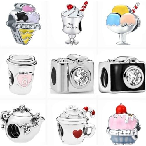 New Arrived Coffee Cup Teapot Ice Cream Fashion Glamour Beads Fit Original Pandora Charms Silver Color Bracelet DIY Jewelry Gift