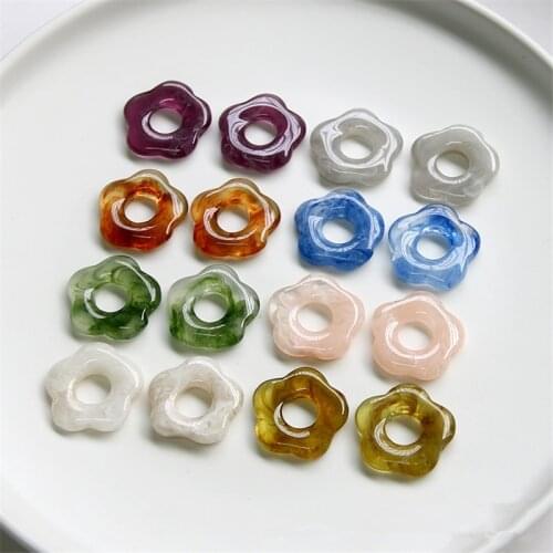 New style 50pcs/lot color pattern print cartoon flowers shape resin beads without holes diy jewelry earring/garment accessory