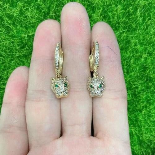 5 Pairs, Delicate Animal Head with Green Eyes Dangle Earrings for Female Micro Paved wit CZ Stone Classic Animal Earring Jewelry