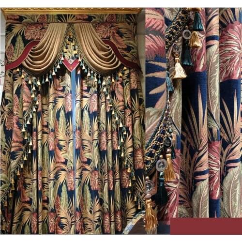 Custom curtains High-end luxury villa living room European blue chenille thick cloth blackout curtain tulle valance drape B736