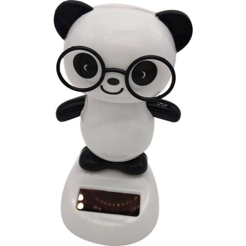 Lovely Glasses Panda Solar Power Swinging Doll Car Interior Ornament Decor Gift