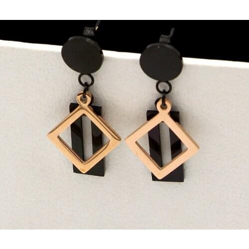 Fashion New Woman Jewelry Black Hollow Long Square Black Rose Gold Earrings Earrings For Women The Best Gift