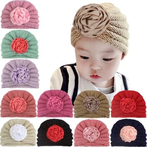 Newborn Baby Hats Multicolor Flower Cotton Knitted Boy Girl Hat Winter Warm Soft Kids Cap clothing accessories Holiday gifts