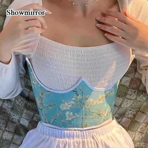 Showmirror Flower Print Fishbone Waist Belt Vest Croset Tops Sculpting Lace Figure Shaping Bouquet Waist Elastic Belt Shapers