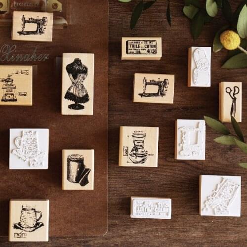Vintage Sewing machine Coffee time decoration stamp wooden rubber stamps for scrapbooking stationery DIY craft standard stamp