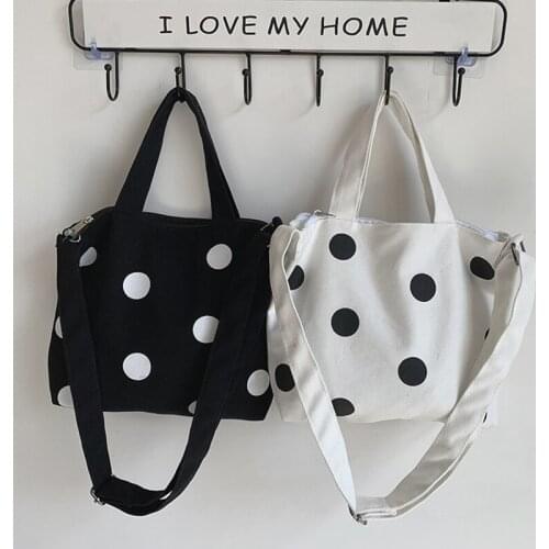 Fashion Vintage Women Canvas Handbags 2019 New Arrival Female Casual Polka Dot Zipper Simple Shoulder Bags