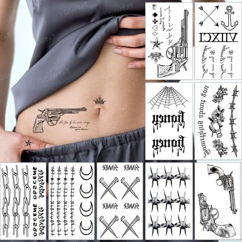 Waterproof Temporary Tattoo Sticker Pistol Poker Stars Black Tattoo Arm Fake Tatto Woman Man Child Realistic Body Art Tatoo