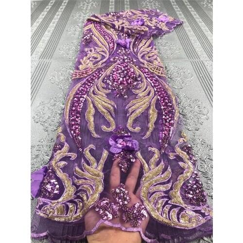 High-quality French tulle lace 3D applique embroidery with beads African lace fabric skirt design fabric
