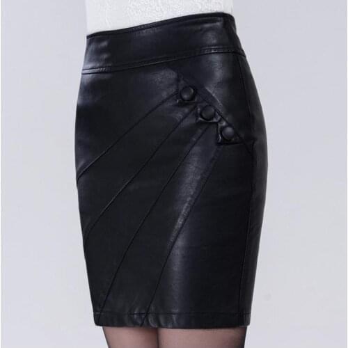 M/5Xl Womens Leather Skirts Spring Summer Slim Black Pencil Skirt Bodycon Large Size Sexy Package Hip Mini Skirt Saias K1229