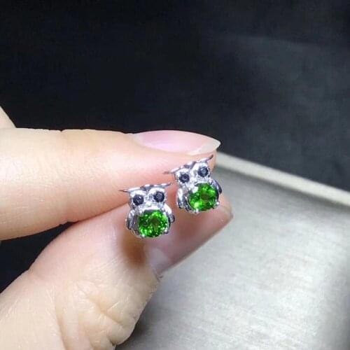 Natural 925 Sterling Silver green diopside Women earrings Jewelry gem Valentine gift Party Fast shipping