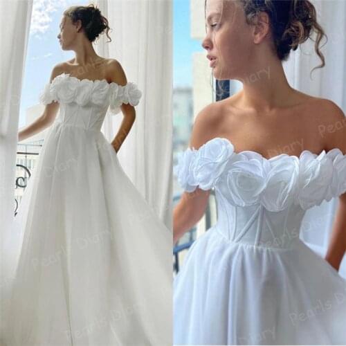 Elegant White Prom Dresses Flowers Boat Neck Evening Gown 2020 Customized Plus Size Women Evening Wear Dresses Woman Party Night