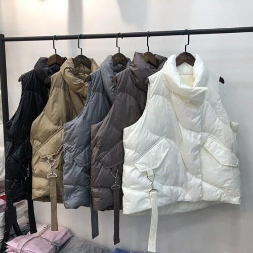 2021 Winter Womens Warm Solid Stand Collar Vest Waistcoat Windproof Lightweight Gilet Warm Female Duck Down Coat Sleeveless