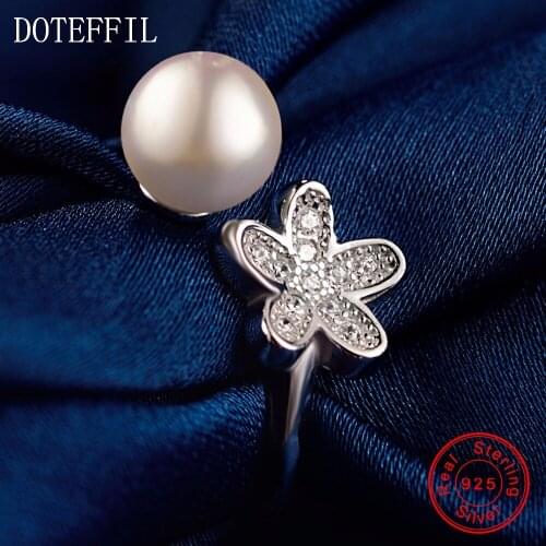 925 Sterling Silver Woman Flower Ring Fashion Charm Pearl Ring High Quality Luxury Jewelry
