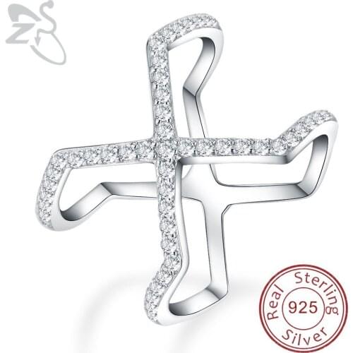 ZS New Fashion X-design Rings 925 Sterling Silver Bague Wedding Finger Ring Anillos Zircon Stone Crystal Female Rings for Women