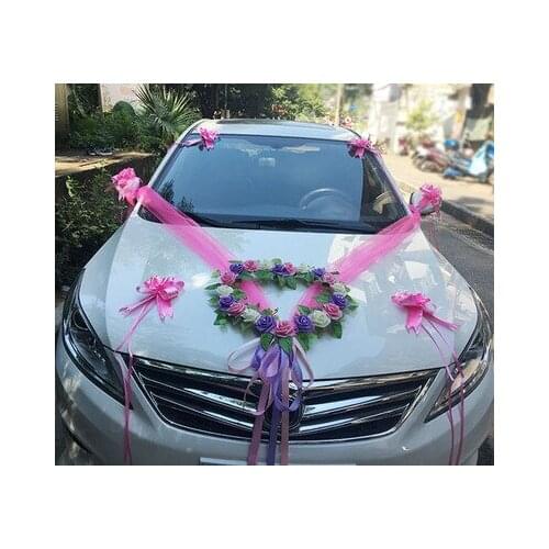 1 Set Romantic Style Heart-shaped Wedding Car Decoration Flowers Set Wedding Decorative Simulation Car Wedding PE Rose Flowers