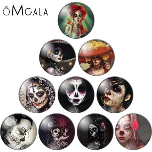 Steampunk Colorful Skull Wome 10pcs 10mm/12mm/14mm/16mm/18mm/20mm/25mm Round photo glass cabochon demo flat back Making findings