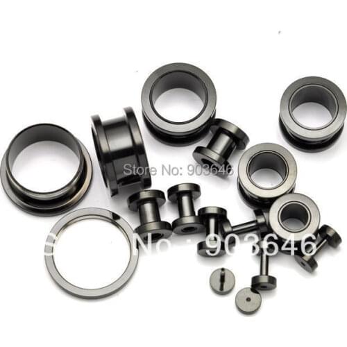 100pcs All Black Ear Tunnels Ear Plugs Screw on Flesh Tunnels Ear Piercing Free Shippment Basic Style size 1.2mm-16mm