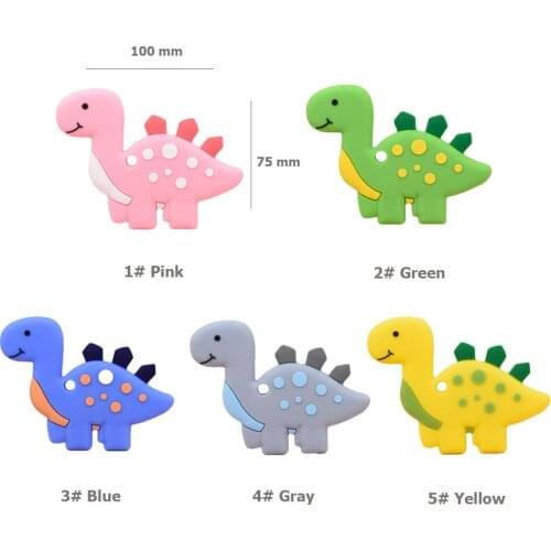 5/10pcs Dinosaur Shaped Food Grade Silicone Baby Teethers Pendant Necklace Accessory BPA Free Chew Toys 5 Colors