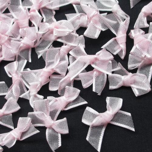 50PCS/lot pink color Organza Ribbon Flowers Bows Wedding Craft Appliques Deco D005407