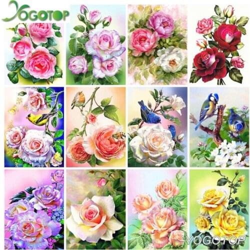 5D Diy Diamond Painting Full Drill rose peony Flowers bird DIY Diamond Art Embroidery Mosaic rhinestone Home Decor pink YY2098