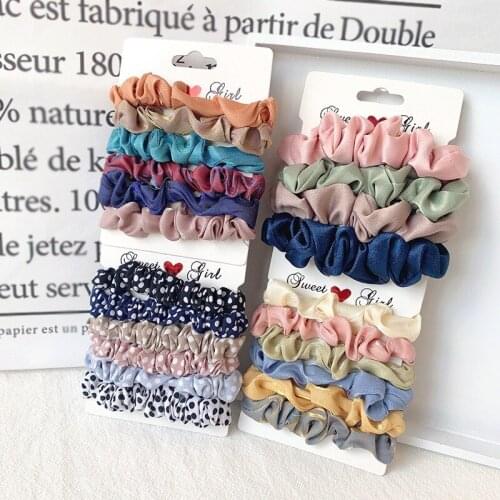 6pcs/Set Chiffon Scrunchies Woman Dot Solid Hair Ties Girls Rubber Band Hair Ornaments Girls Headwear Hair Accessories