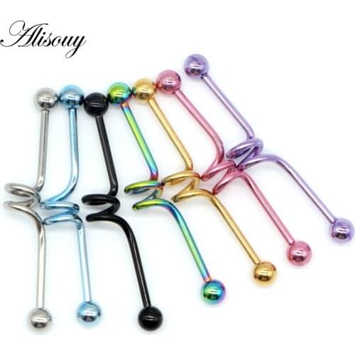 Alisouy 1 PCS Spring Shape Stainless Steel plug Piercing Cartilage Stud Earring Barbell Straight Ear Barbell tunnel body Jewelry