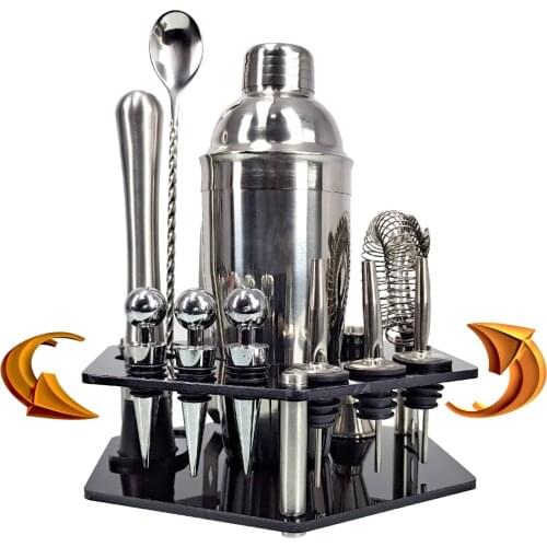 Bartender Kit 14-Piece Cocktail Shaker Set Whirl Hexagon Bracket Home DIY Suit for Mixed Drinks Martini Bar Tool Stainless Steel