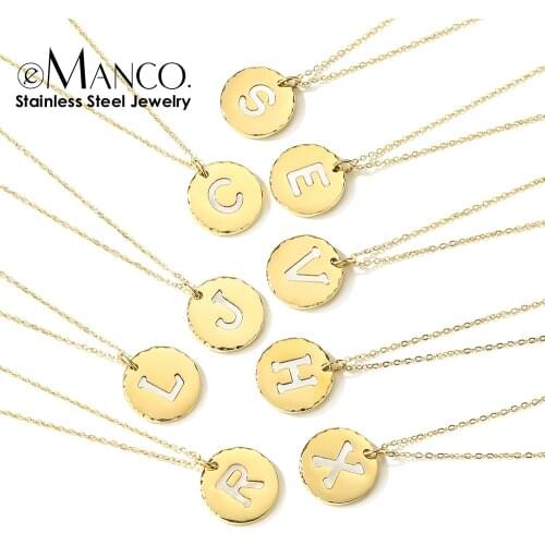 EManco Initial Charm Gold-Color Necklace Stainless Steel 26 English Initials Necklace for Women Girls Kids Gifts