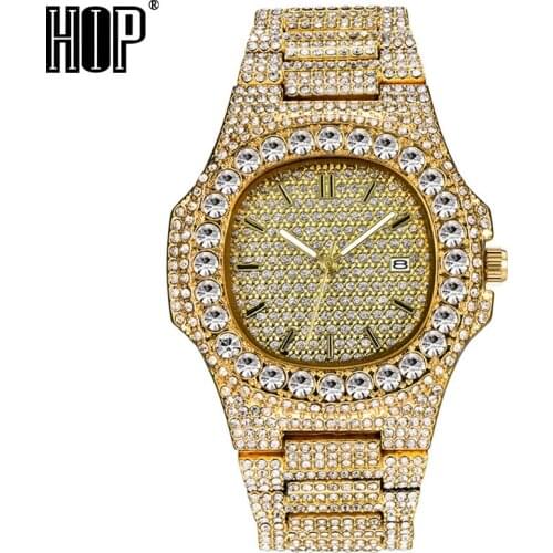 Hip Hop Full 1Row Iced Out Mens Watches Luxury Date Quartz Wrist Watches Stainless Steel Watch For Women Men Jewelry