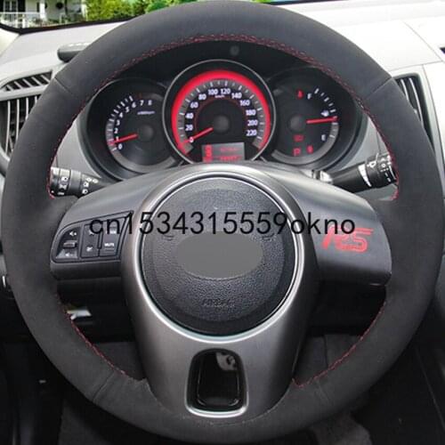 Black Suede DIY Hand-stitched Car Steering Wheel Cover For Kia Forte 2009-2014 Soul 2010-2013