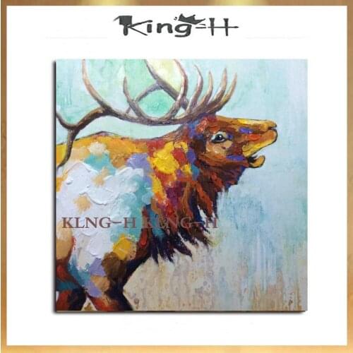 Decorative Deer Head Wall Oil Painting Animal Art Handmade Paintings Wall Hanging Canvas Art Wall Pictures For Restaurant
