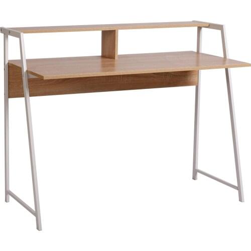 1PC Oak 112*56*90cm Wood Desk with a Long Shelf Computer Desk Workstation Home Office Laptop Desktop Bedroom Table Household