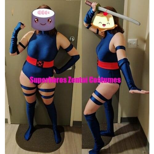 X-Men Psylocke Cosplay Costumes Navy Blue Zentai Unitards Superhero XMEN Cosplay Leotard Bodysuit for Girls Women Ladys