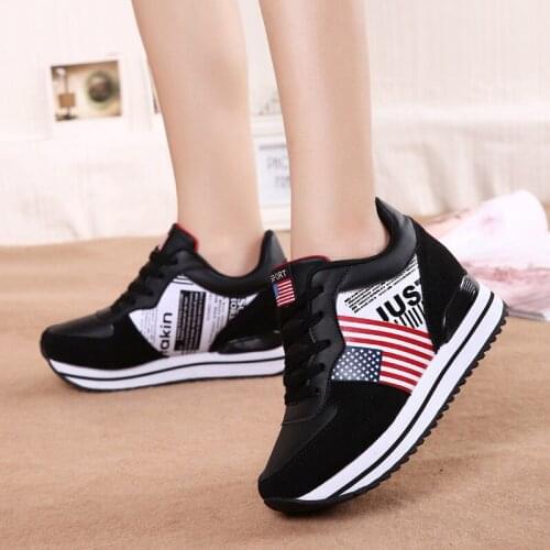 Fashion Women Height Increasing Wedges Sneakers Casual Platforms Shoes Woman PU Leather 8CM Heel Lace Up Sapato Tenis Feminino
