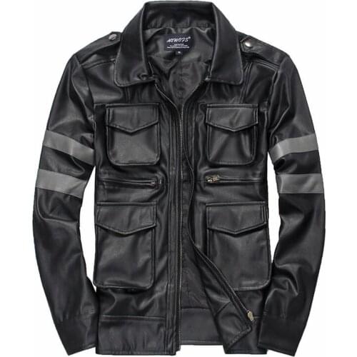 Motorcycle leather jacket men Multi-pocket clothes mens leather jackets and coats biker European style black brown fashion