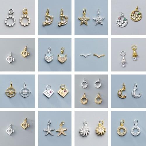 MEETSOFT Genuine 925 Sterling Silver Zircon Minimlist Charms of DIY Handmade Jewelry Necklace Deocration Accessory