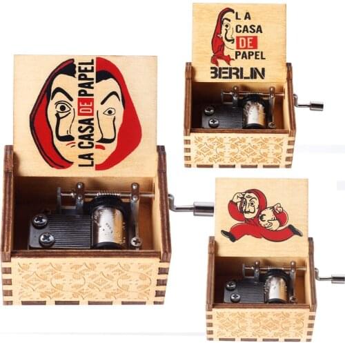 La Casa De Papel Dali Professor Print Wooden Hand Crank Music Box Music Theme Bella Ciao Music Box Christmas Birthday Gift