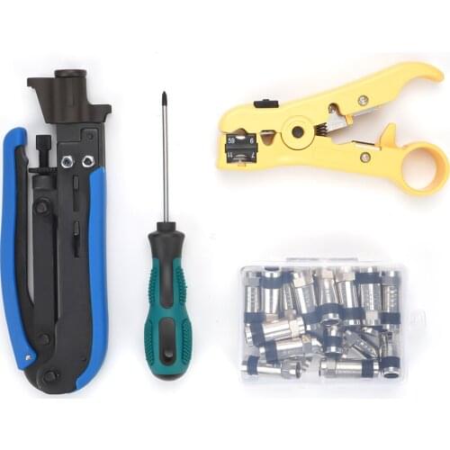 25pcs Multifunctional Cutting Pliers Kit Wire Stripper Cable Crimpers Coaxial Compression Crimping Tool with 20pcs Connectors